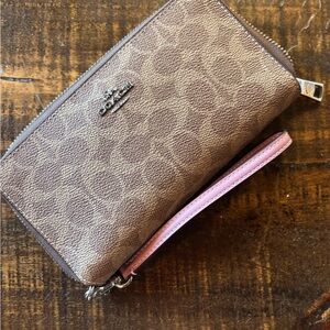 Coach Signature Pink and Silver Wristlet